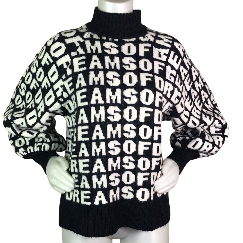 H&M BLACK & WHITE BALLOON SLEEVE MOCK NECK SWEATER